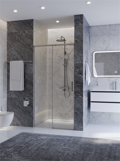 CEZARES Plane Душевая дверь в нишу раздвижная профиль - сатин / стекло - прозрачное, ширина 100 см PLANE-BF-1-100-C-IN