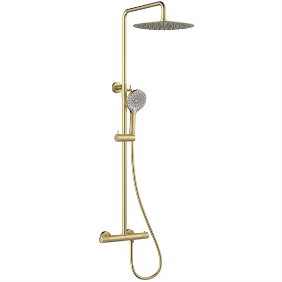 LEMARK Смеситель Beluga LMF-8045B-BRLG для душа с регулируемой высотой штанги и лейкой верхнего душа «Тропический дождь», термостатический, золото LMF-8045B-BRLG