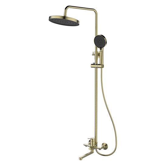 LEMARK Смеситель Siberia LMF-7026B-BRG для ванны и душа с регулируемой высотой штанги и лейкой верхнего душа «Тропический дождь», брашированное золото LMF-7026B-BRG