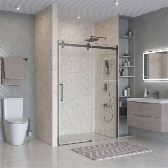 BELBAGNO Marino Душевая дверь в нишу раздвижные ширина 140 см, профиль - оружейная сталь / стекло - прозрачное MARINO-2-BF-1-140-C-GM
