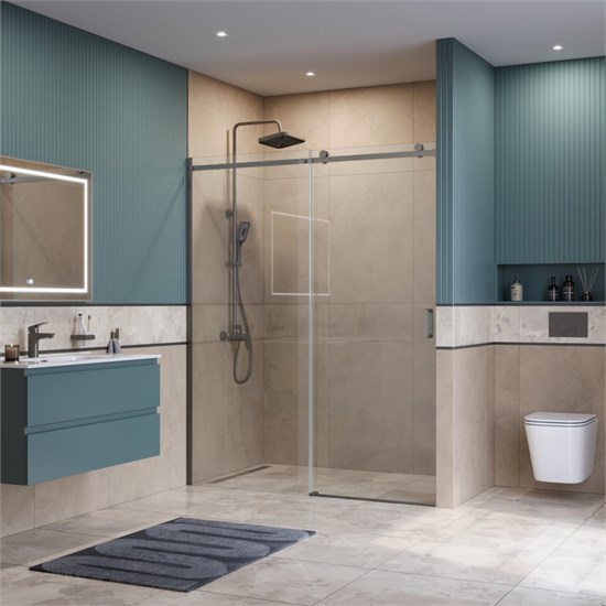 BELBAGNO Soft Close-2 Душевая дверь в нишу раздвижные ширина 140 см, профиль - оружейная сталь / стекло - прозрачное SOFT_CLOSE-2-BF-1-140-C-GM