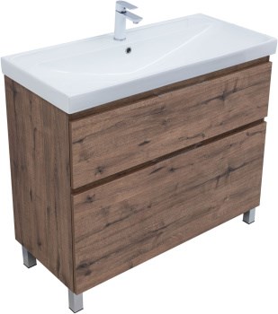 AQUANET Тумба с раковиной Алвита new 100 (Flash) напольная 2 ящ. цв.дуб веллингтон табак AQUANET-345682