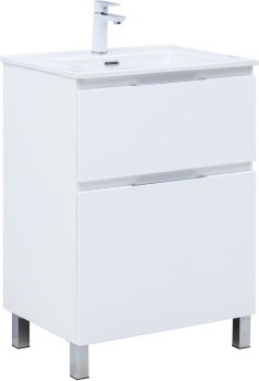 AQUANET Тумба с раковиной Алвита new 60 (Flat) напольная 2 ящ. цв. белый матовый AQUANET-345675
