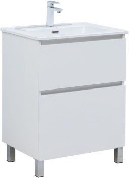 AQUANET Тумба с раковиной Вега 60 (Flat) напольная 2 ящ. цв. белый глянец AQUANET-345380