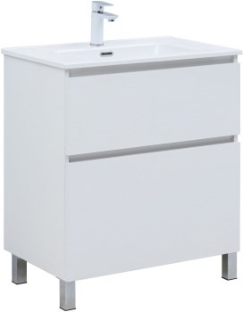 AQUANET Тумба с раковиной Вега 70 (Flat) напольная 2 ящ. цв. белый глянец AQUANET-345381