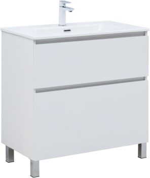 AQUANET Тумба с раковиной Вега 80 (Flat) напольная 2 ящ. цв. белый глянец AQUANET-345382