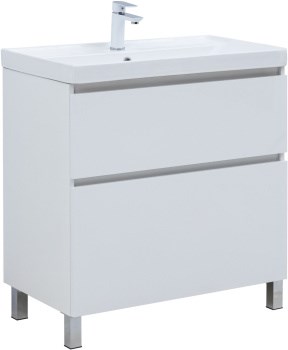 AQUANET Тумба с раковиной Вега 80 (Ирис) напольная 2 ящ. цв. белый глянец AQUANET-345377