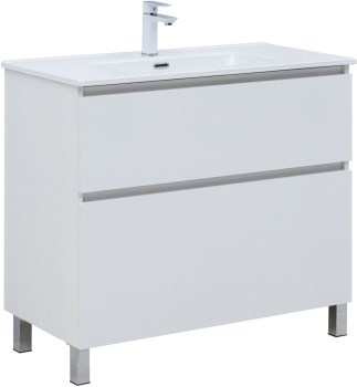 AQUANET Тумба с раковиной Вега 90 (Flat) напольная 2 ящ. цв. белый глянец AQUANET-345383