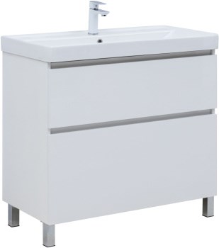 AQUANET Тумба с раковиной Вега 90 (Ирис) напольная 2 ящ. цв. белый глянец AQUANET-345378