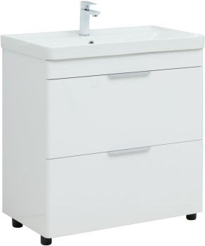 AQUANET Тумба с раковиной Ирис new 80 напольная 2 ящ. цв.белый глянец AQUANET-312429