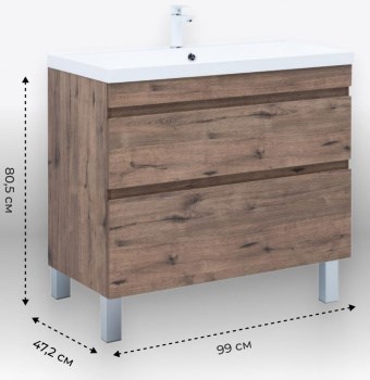 AQUANET Тумба с раковиной Нота New 100 напольная, дуб веллингтон табак AQUANET-345806