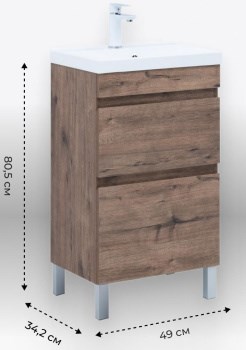 AQUANET Тумба с раковиной Нота New 50 напольная, дуб веллингтон табак AQUANET-345794