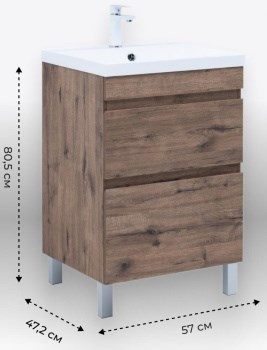AQUANET Тумба с раковиной Нота New 60 напольная, дуб веллингтон табак AQUANET-345797