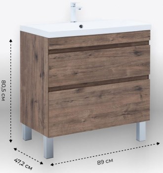 AQUANET Тумба с раковиной Нота New 90 напольная, дуб веллингтон табак AQUANET-345803