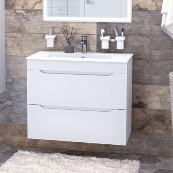 AQUANET Тумба с раковиной Практика 80 2 ящ. цв.белый глянец AQUANET-354887