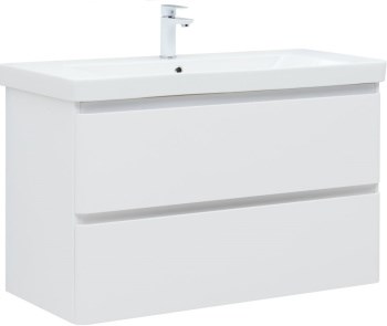 AQUANET Тумба с раковиной Эмбер 105 2 ящ. цв.белый матовый (раковина Luxury) AQUANET-332490