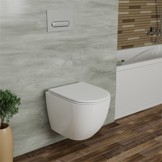 DK Комплект Унитаз подвесной безободковый D&K Matrix DT1396016, 490*370*360мм, сиденье микролифт, белый+Инсталляция рамная скрытого монтажа D&K DI8055119, 550*100*1190мм, для подвесного унитаза, универсальная+Клавиша смыва D&K Rhein.Marx DB1399016, белый DS1391607