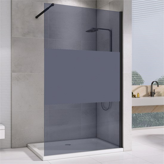 ABBER Immer Offen Душевая перегородка профиль - черный / стекло - прозрачное с тонированной полосой ширина 120 см AG69120BT