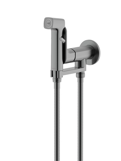 AQUATEK Alpha Комплект для гигиенического душа встроенный (смеситель + гигиеническая лейка + шланг), оружейная сталь AQ1919BGM