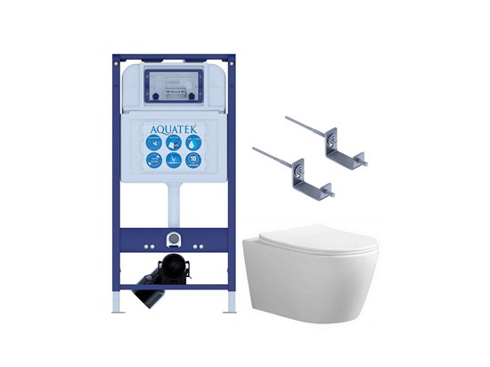 AQUATEK Set АУРА INS25 (рама INS-0000025+KKI-0000002 крепеж+ унитаз АУРА AQ1805T-00, тонкое сиденье с механизмом плавного закрывания) Set AQUATEK АУРА INS25