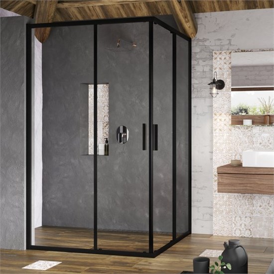 RAVAK Blix Slim Душевой уголок квадратный размер 80x80 см двери раздвижные, профиль - черный / стекло - прозрачное X1XM40300Z1