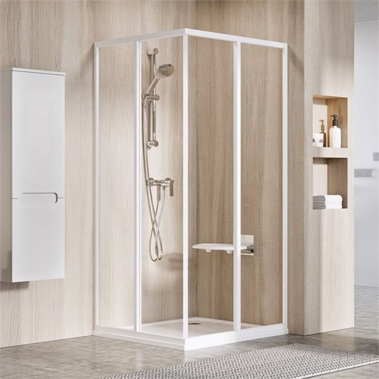 RAVAK Supernova Душевой уголок квадратный размер 75x75 см двери раздвижные, профиль - белый / стекло - прозрачное 14V301O2Z1