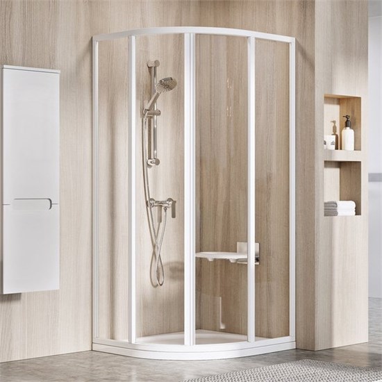 RAVAK Supernova Душевой уголок четверть круга размер 80x80 см двери раздвижные, профиль - белый / стекло - прозрачное 3114O102Z1