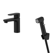 AQUATEK AQ1812MB НИКА Смеситель для раковины 90 без донного клапана с гигиеническим ручным душем, матовый черный AQ1812MB