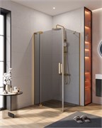 CEZARES Slider Душевой уголок прямоугольный размер 80x90 см, профиль - брашированное золото / стекло - серый, двери Распашная SLIDER-AH-1-80-90/100-GRIGIO-BORO