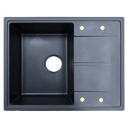 AZARIO Кухонная мойка Tavas 620х480х197 кварцевая, прямоугольная, сифон в комплекте, цвет Черный (CS000976724) CS000976724