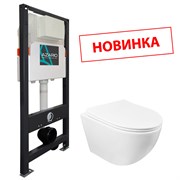 AZARIO Сет NEW Инсталляция для подвесного унитаза 3/6л + подвесной унитаз Grado безободковый, с быстросъемным сиденьем микролифт (AZ-501A+AZ-0046SP) AZ-501A+AZ-0046SP