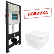 AZARIO Сет NEW Инсталляция для подвесного унитаза 3/6л + подвесной нитаз MONEO безободковый, в комплекте с быстросъемным сидением микролифт (AZ-501A+AZ-0062) AZ-501A+AZ-0062