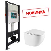 AZARIO Сет NEW Инсталляция для подвесного унитаза 3/6л +подвесной унитаз Navio безободковый в комплекте с быстросъемным сиденьем микролифт (AZ-501A+AZ-0074) AZ-501A+AZ-0074