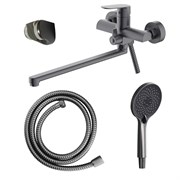 AZARIO Смеситель для ванны Alanti керамический картридж, длинный излив, с ручным душем, шланг 150 см, графит (AZ-K1732GR) AZ-K1732GR