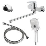 AZARIO Смеситель для ванны Conda керамический картридж, длинный излив, с ручным душем, шланг 150 см, хром (AZ-K1711) AZ-K1711