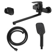 AZARIO Смеситель для ванны Conda керамический картридж, длинный излив, с ручным душем, шланг 150 см, черный матовый (AZ-K1711B) AZ-K1711B