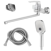 AZARIO Смеситель для ванны Conda керамический картридж, длинный излив, с ручным душем, шланг 150 см, сатин (AZ-K1711B) AZ-K1711BN