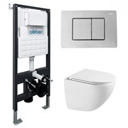 ABBER Комплект подвесной унитаз Bequem AC1131TC белый, с закрытым дном с инсталляцией AC0105 и кнопкой AC0120 хром глянцевый AC1131TC-AC0105-AC0120