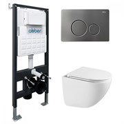 ABBER Комплект подвесной унитаз Bequem AC1131TC белый, с закрытым дном с инсталляцией AC0105 и кнопкой AC0121NG никель AC1131TC-AC0105-AC0121NG