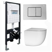 ABBER Комплект подвесной унитаз Bequem AC1132TC белый, с закрытым дном с инсталляцией AC0105 и кнопкой AC0120 хром глянцевый AC1132TC-AC0105-AC0120