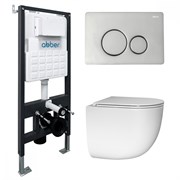 ABBER Комплект подвесной унитаз Bequem AC1132TC белый, с закрытым дном с инсталляцией AC0105 и кнопкой AC0121 хром глянцевый AC1132TC-AC0105-AC0121