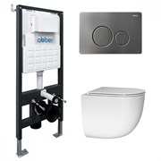 ABBER Комплект подвесной унитаз Bequem AC1132TC белый, с закрытым дном с инсталляцией AC0105 и кнопкой AC0121NG никель AC1132TC-AC0105-AC0121NG