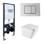 ABBER Комплект подвесной унитаз Rechteck AC1219TC белый, с закрытым дном с инсталляцией AC0105 и кнопкой AC0120 хром глянцевый AC1219TC-AC0105-AC0120