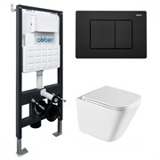 ABBER Комплект подвесной унитаз Rechteck AC1219TC белый, с закрытым дном с инсталляцией AC0105 и кнопкой AC0120MB черный матовый AC1219TC-AC0105-AC0120MB