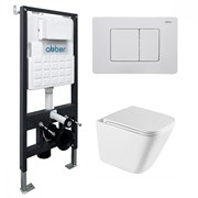 ABBER Комплект подвесной унитаз Rechteck AC1219TC белый, с закрытым дном с инсталляцией AC0105 и кнопкой AC0120MW белая матовая AC1219TC-AC0105-AC0120MW