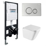 ABBER Комплект подвесной унитаз Rechteck AC1219TC белый, с закрытым дном с инсталляцией AC0105 и кнопкой AC0121 хром глянцевый AC1219TC-AC0105-AC0121