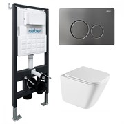 ABBER Комплект подвесной унитаз Rechteck AC1219TC белый, с закрытым дном с инсталляцией AC0105 и кнопкой AC0121NG никель AC1219TC-AC0105-AC0121NG