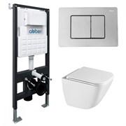 ABBER Комплект подвесной унитаз Rechteck AC1220TC белый, с закрытым дном с инсталляцией AC0105 и кнопкой AC0120 хром глянцевый AC1220TC-AC0105-AC0120
