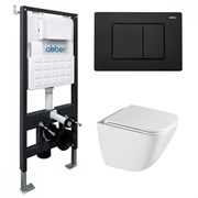 ABBER Комплект подвесной унитаз Rechteck AC1220TC белый, с закрытым дном с инсталляцией AC0105 и кнопкой AC0120MB черный матовый AC1220TC-AC0105-AC0120MB