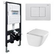 ABBER Комплект подвесной унитаз Rechteck AC1220TC белый, с закрытым дном с инсталляцией AC0105 и кнопкой AC0120MW белая матовая AC1220TC-AC0105-AC0120MW